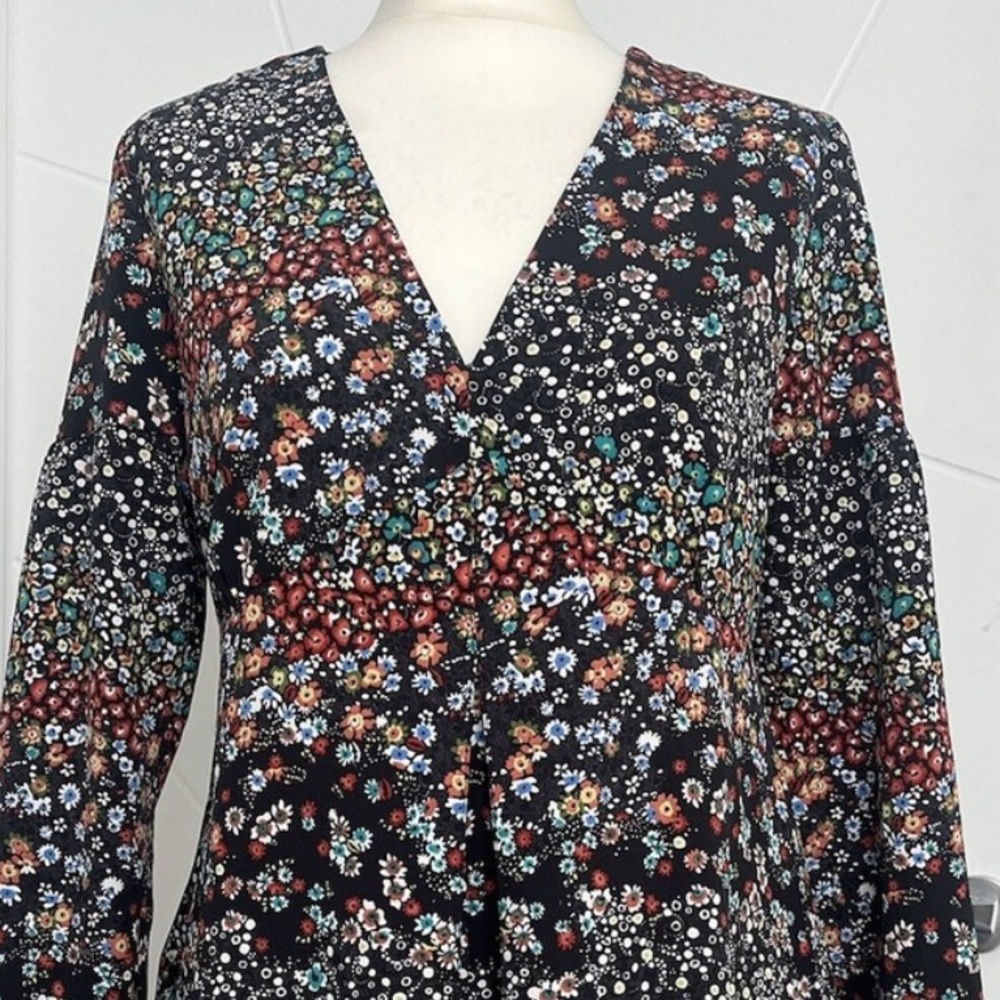Zara V Neck Multicolor Long Sleeve Boho Romper Medium - Picture 11 of 12